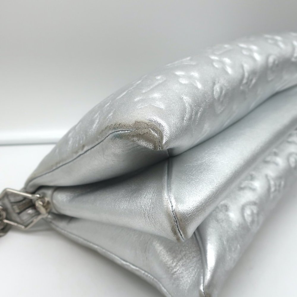 LOUIS VUITTON COUSSIN PM SHOULDER BAG SILVER MONOGRAM EMBOSSED LEATHER CROSSBODY - Picture 8 of 12